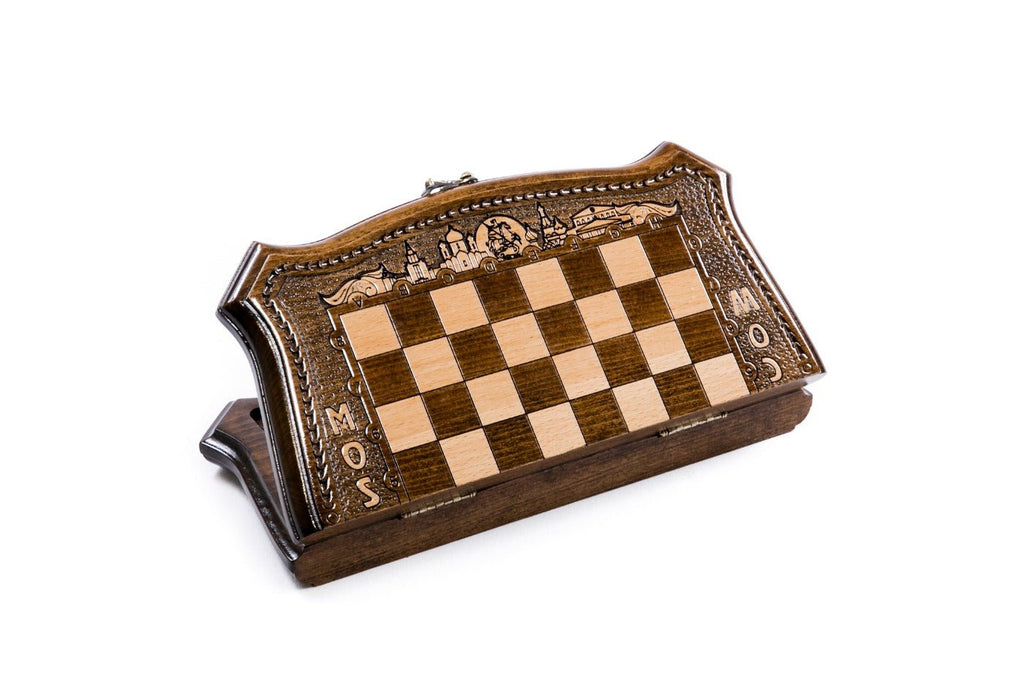 Wooden Carved Chess Set & Backgammon  —  Moscow 30 cm | 11.8" - Unumperfectus