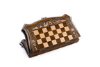 Carved Moscow chess and backgammon set in wood by Hrachya Ohanyan