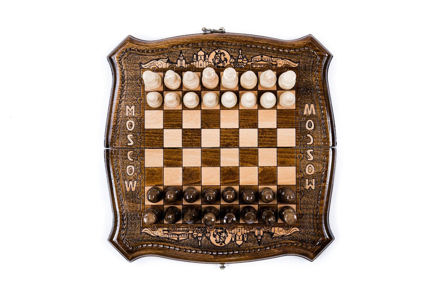 Wooden Carved Chess Set & Backgammon  —  Moscow 30 cm | 11.8" - Unumperfectus