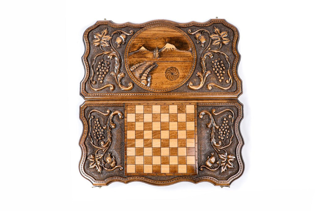 Armenian Wooden Backgammon Board Ararat Contour Outline 23.6" | 60 cm - Unumperfectus