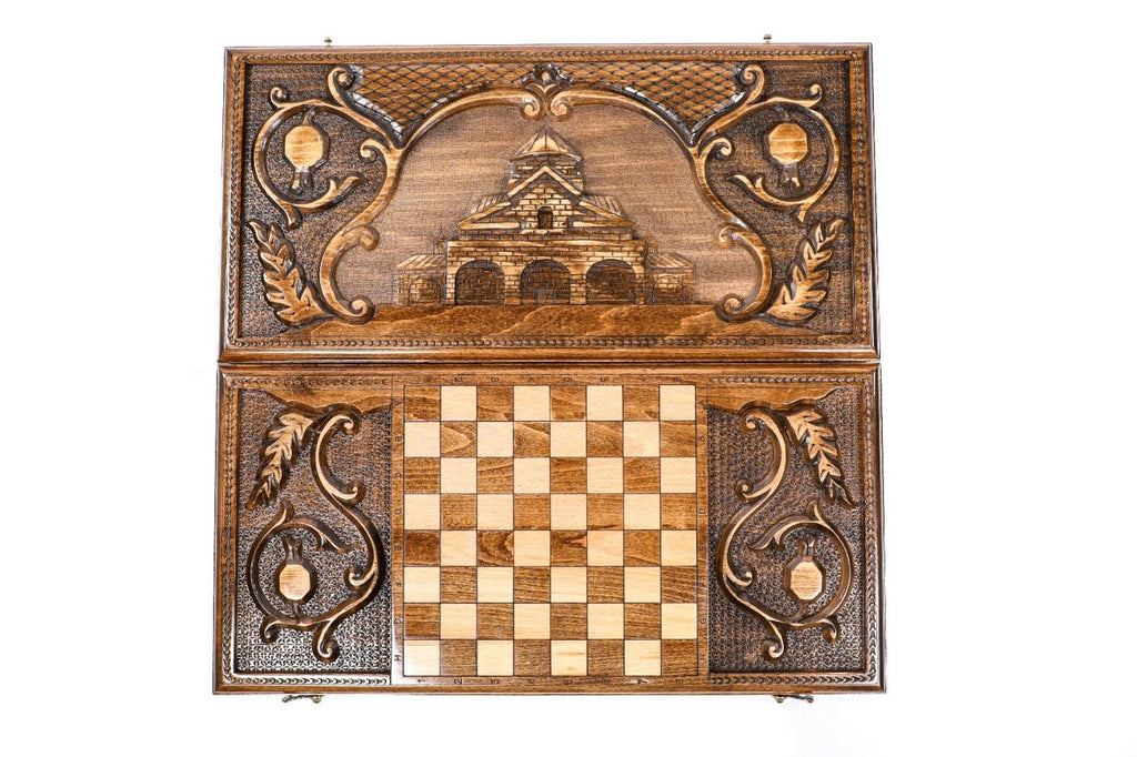 Armenian Carved Classic Backgammon Board Church of St. Gayane 23.6" | 60 cm - Unumperfectus