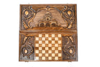 Armenian Carved Classic Church of St. Gayane backgammon board - detail of the wood grain and finish