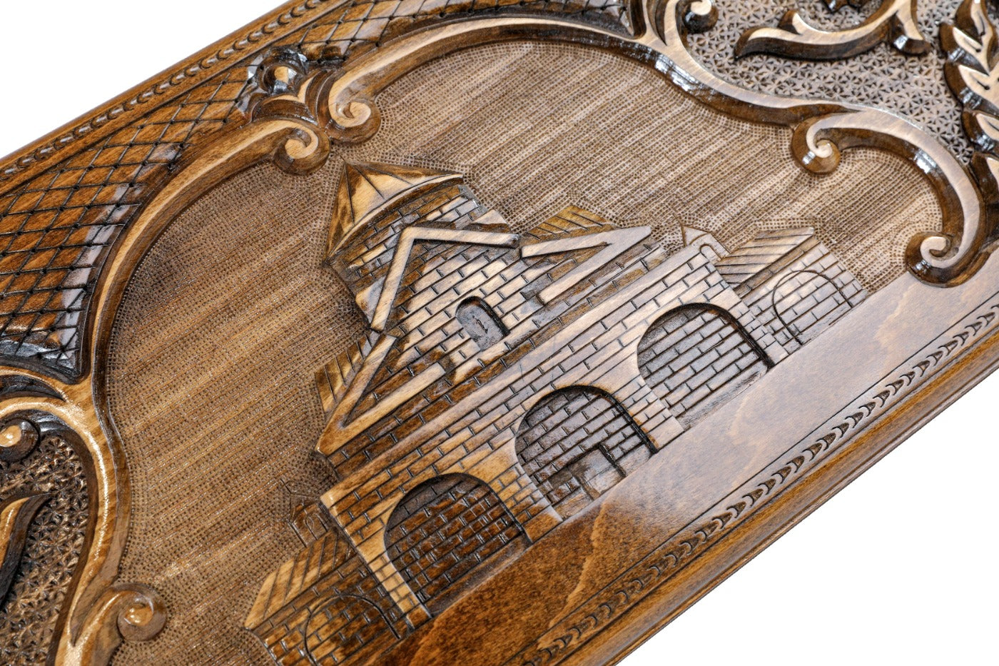 Handcrafted backgammon set with Armenian church architectural detailing