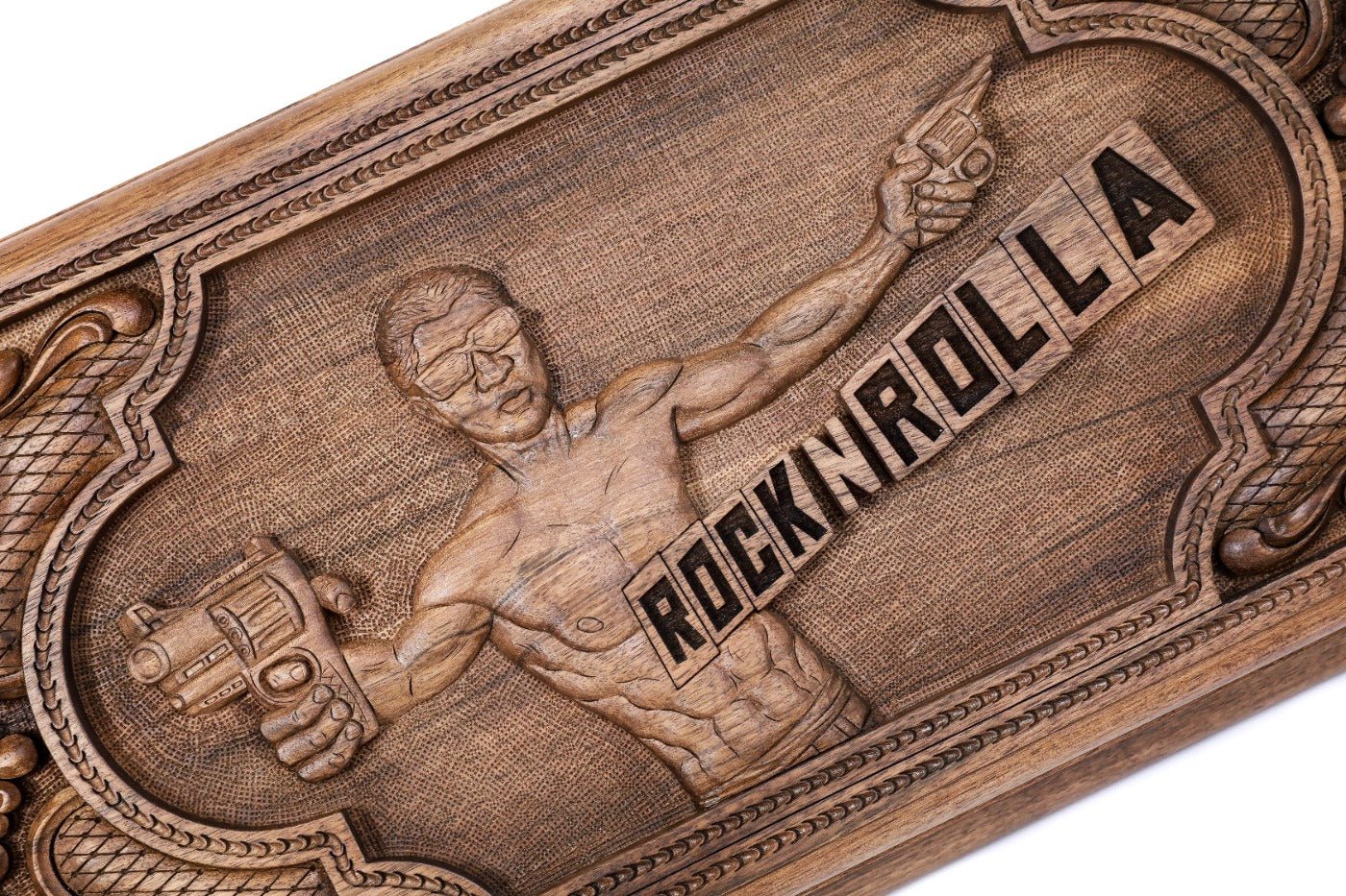 The reverse side of the Hrachya Ohanyan RocknRolla set highlighting the high-relief hand-carved motifs.