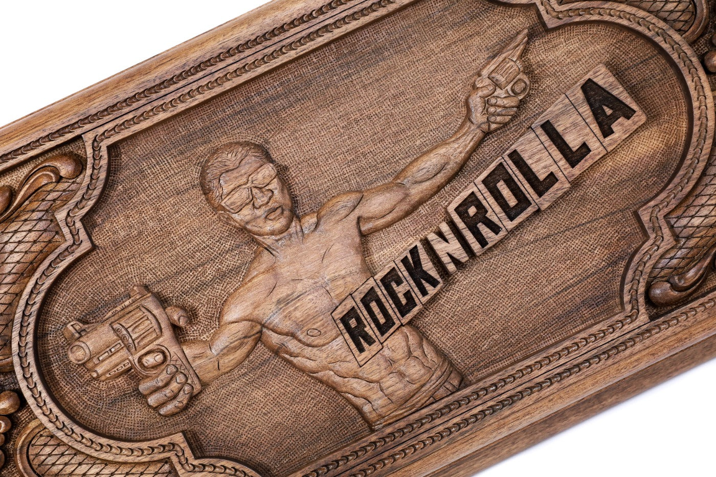 The reverse side of the Hrachya Ohanyan RocknRolla set highlighting the high-relief hand-carved motifs.