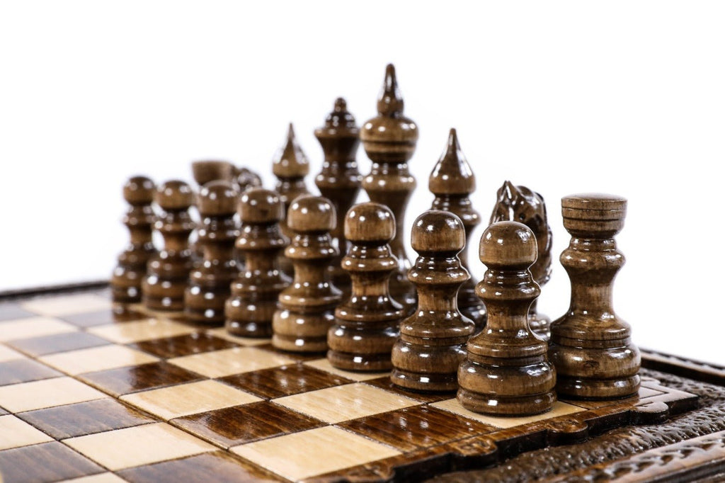 Wooden Carved Style Chess Set & Backgammon — 30 cm | 11.8" - Unumperfectus