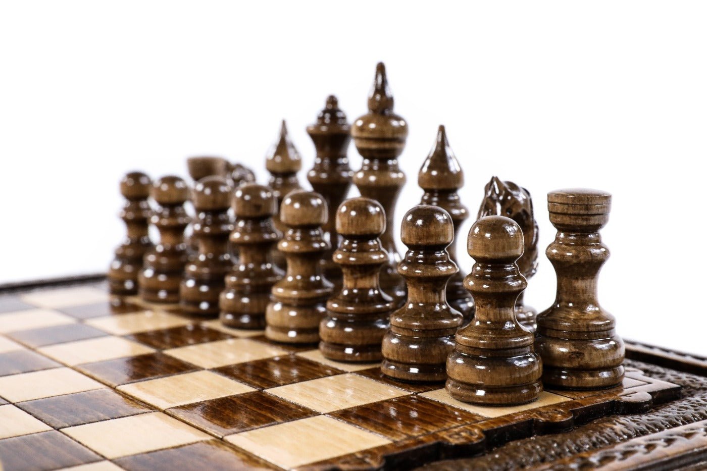 Wooden Carved Style Chess Set & Backgammon — 30 cm | 11.8" - Unumperfectus