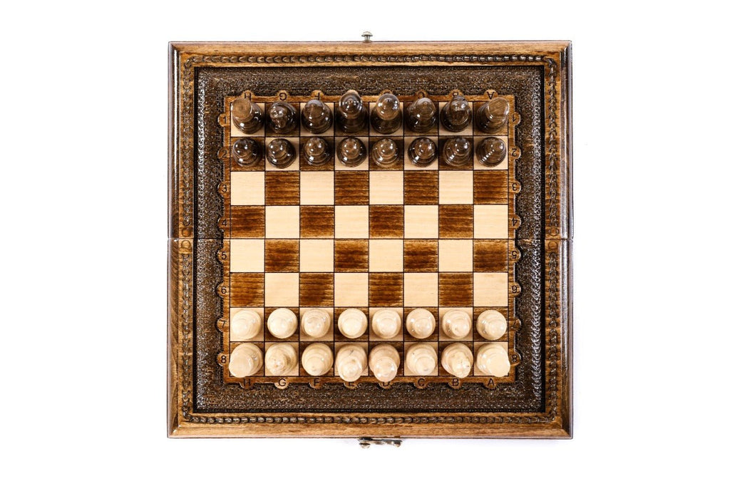 Wooden Carved Style Chess Set & Backgammon — 30 cm | 11.8" - Unumperfectus