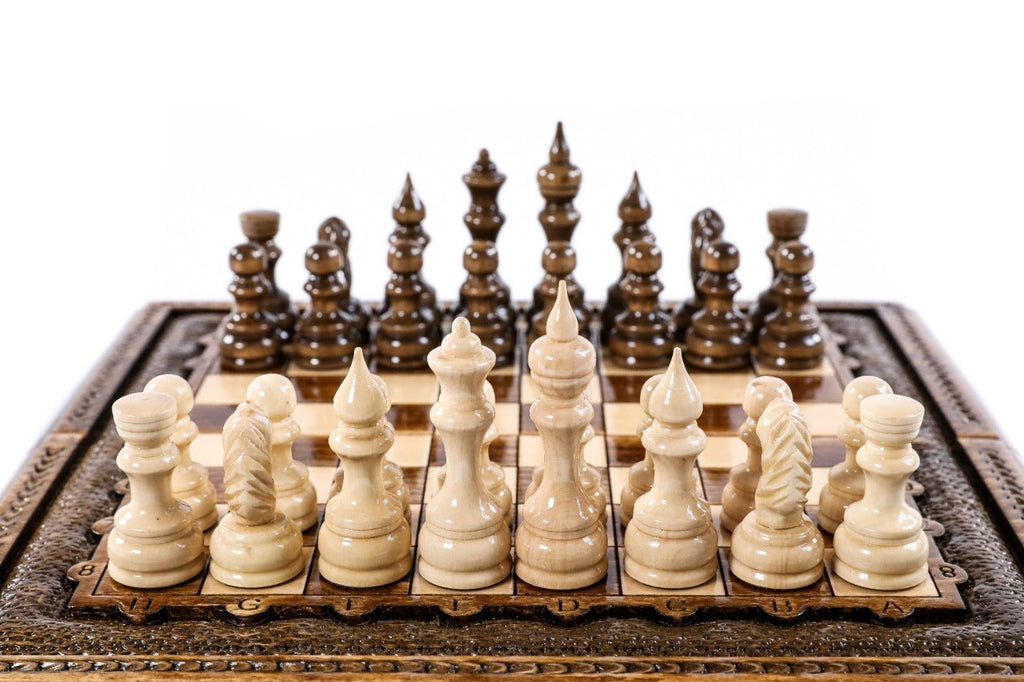 Wooden Carved Style Chess Set & Backgammon — 30 cm | 11.8" - Unumperfectus
