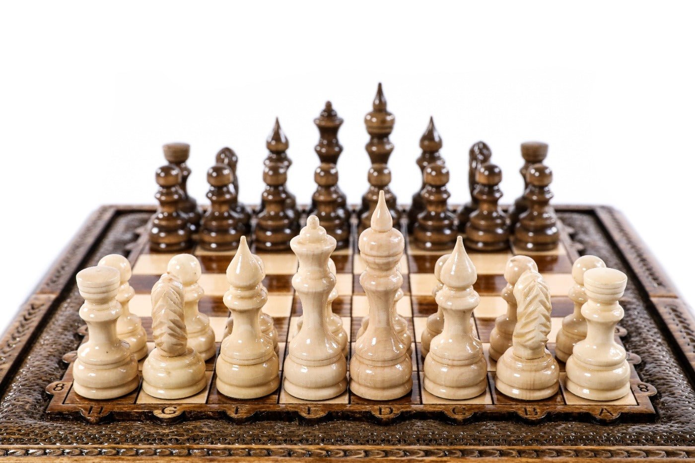 Wooden Carved Style Chess Set & Backgammon — 30 cm | 11.8" - Unumperfectus