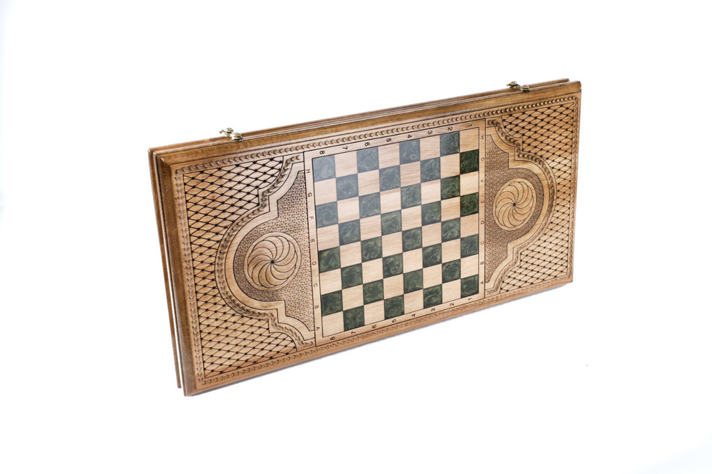 Backgammon Board - Pomegranate Tree & Green Epoxy