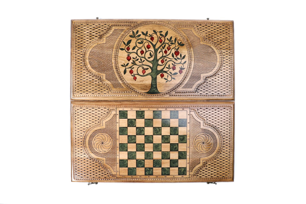 Backgammon Board - Pomegranate Tree & Green Epoxy