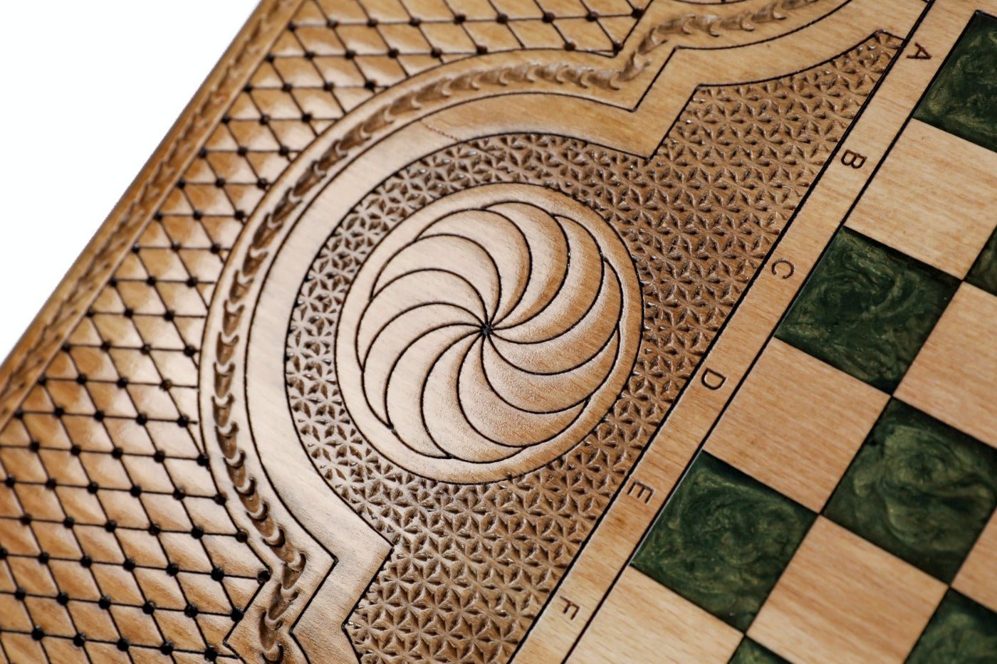 Backgammon Board - Pomegranate Tree & Green Epoxy - Unumperfectus