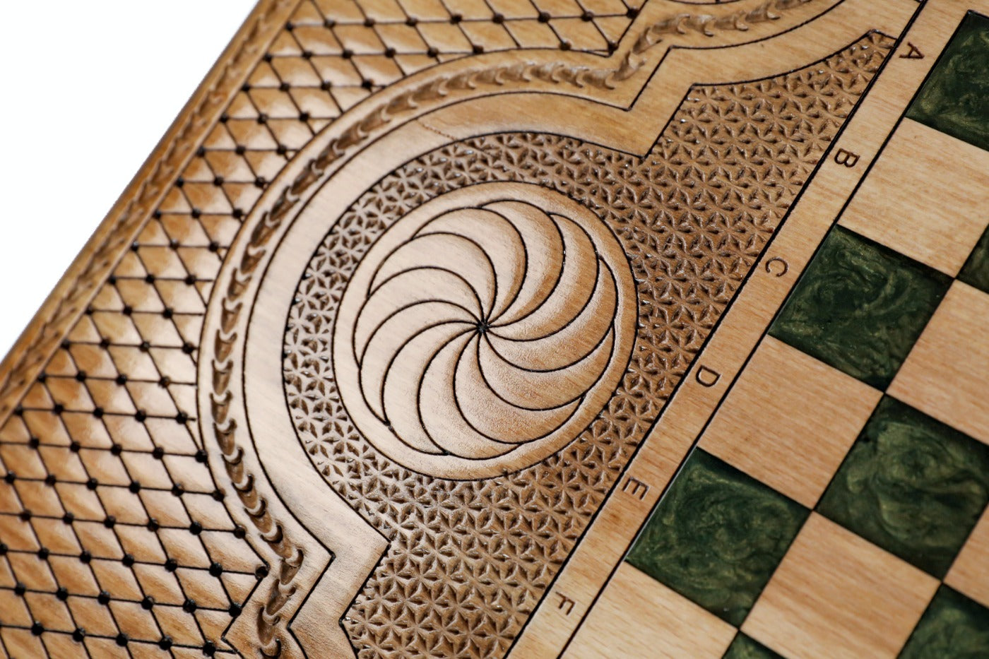 Backgammon Board - Pomegranate Tree & Green Epoxy