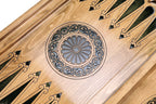 Pomegranate Tree Green Epoxy backgammon board - corner detail of the board