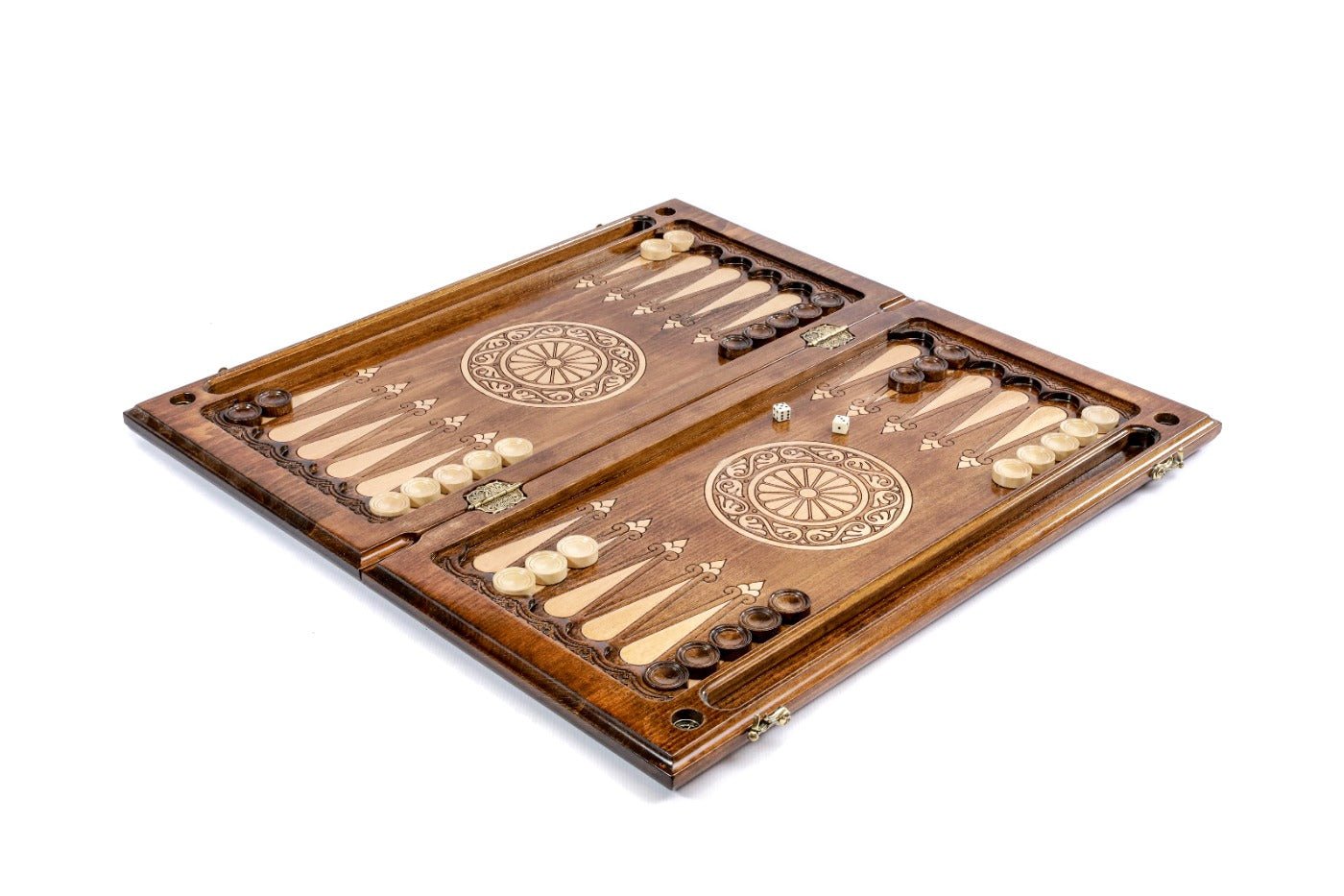 Premium handcrafted wooden backgammon board skull roses artwork