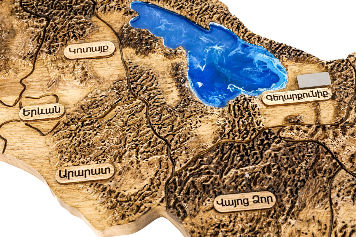 Wooden Armenia map wall art — angle view