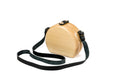 Handmade round wooden handbag in natural wood with leather strap, 6.7" / 17 cm, by Hrachya Ohanyan