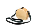 Handmade round wooden handbag in natural wood with leather strap, 6.7" / 17 cm, by Hrachya Ohanyan
