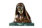 Handmade bronze Bust of Mary sculpture with Indian marble, 5.9" / 15 cm, by Hrachya Ohanyan