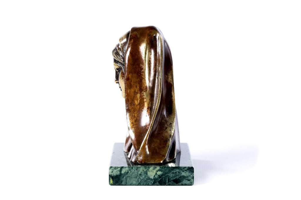 Bronze Bust of Mary sculpture with Indian marble — back view
