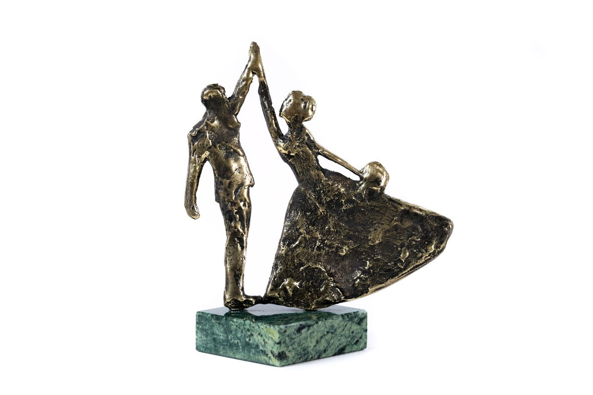 Handmade bronze Wedding Waltz sculpture with Indian marble, 4.7" / 12 cm, by Hrachya Ohanyan