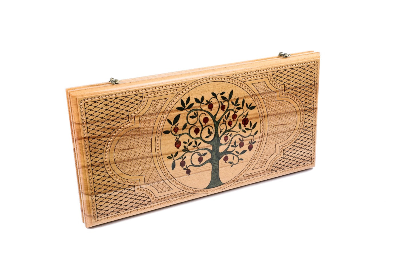 Backgammon Board - Pomegranate Tree & Red Epoxy Wooden Design