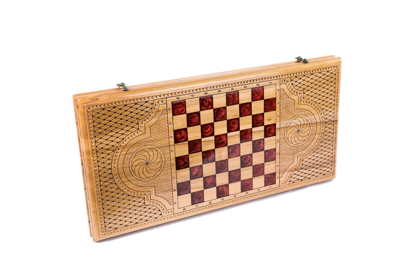 Backgammon Board - Pomegranate Tree & Red Epoxy Wooden Design