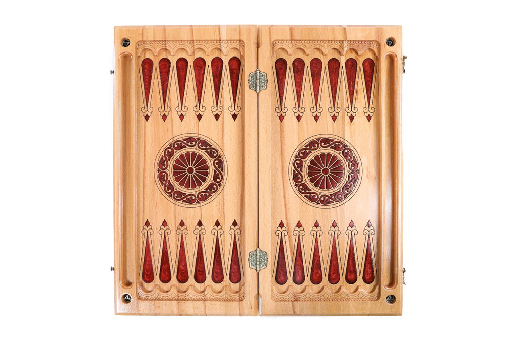 Backgammon Board - Pomegranate Tree & Red Epoxy Wooden Design