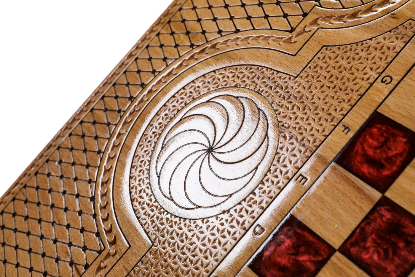Backgammon Board - Pomegranate Tree & Red Epoxy Wooden Design