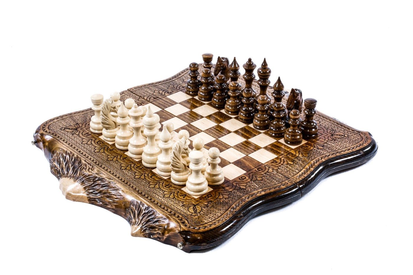 Luxury Armenian wooden chess set with Mount Ararat outline wooden chess board
