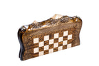 Carved Chess Mount Ararat Outline chess and backgammon set - close-up of hand-carved chess pieces