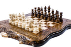 Handcrafted wooden chess set and wooden backgammon Armenian themed design
