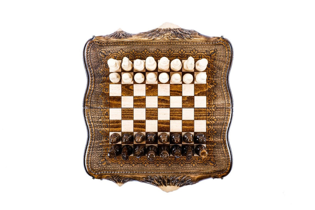 Carved Wooden Chess & Backgammon With Mount Ararat Outline 50 cm | 19.7" - Unumperfectus