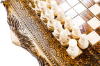 Carved Chess Mount Ararat Outline chess and backgammon set - side profile of the board