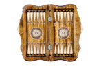 Carved Chess Mount Ararat Outline chess and backgammon set - angled view showing the craftsmanship