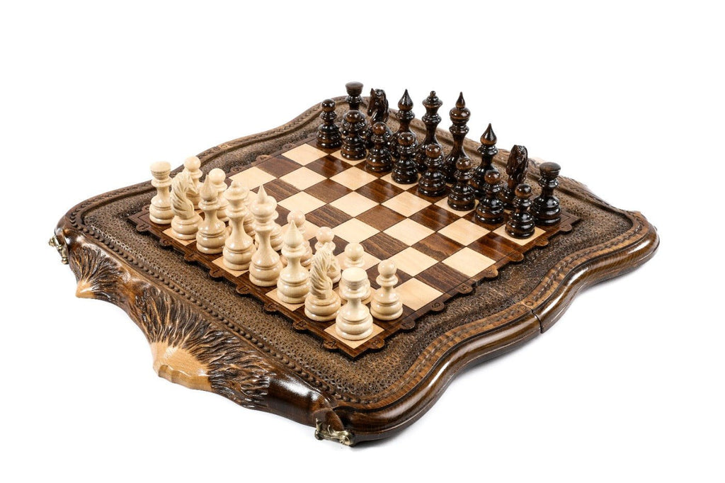Luxury Armenian wooden chess set with Mount Ararat outline wooden chess board