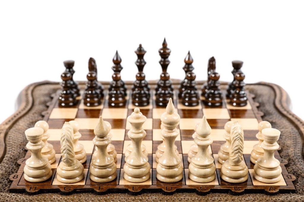 Wooden Carved Style Chess Set & Backgammon Board 40 cm | 15.6" - Unumperfectus