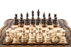 Carved Style chess and backgammon set - chess pieces set up for play