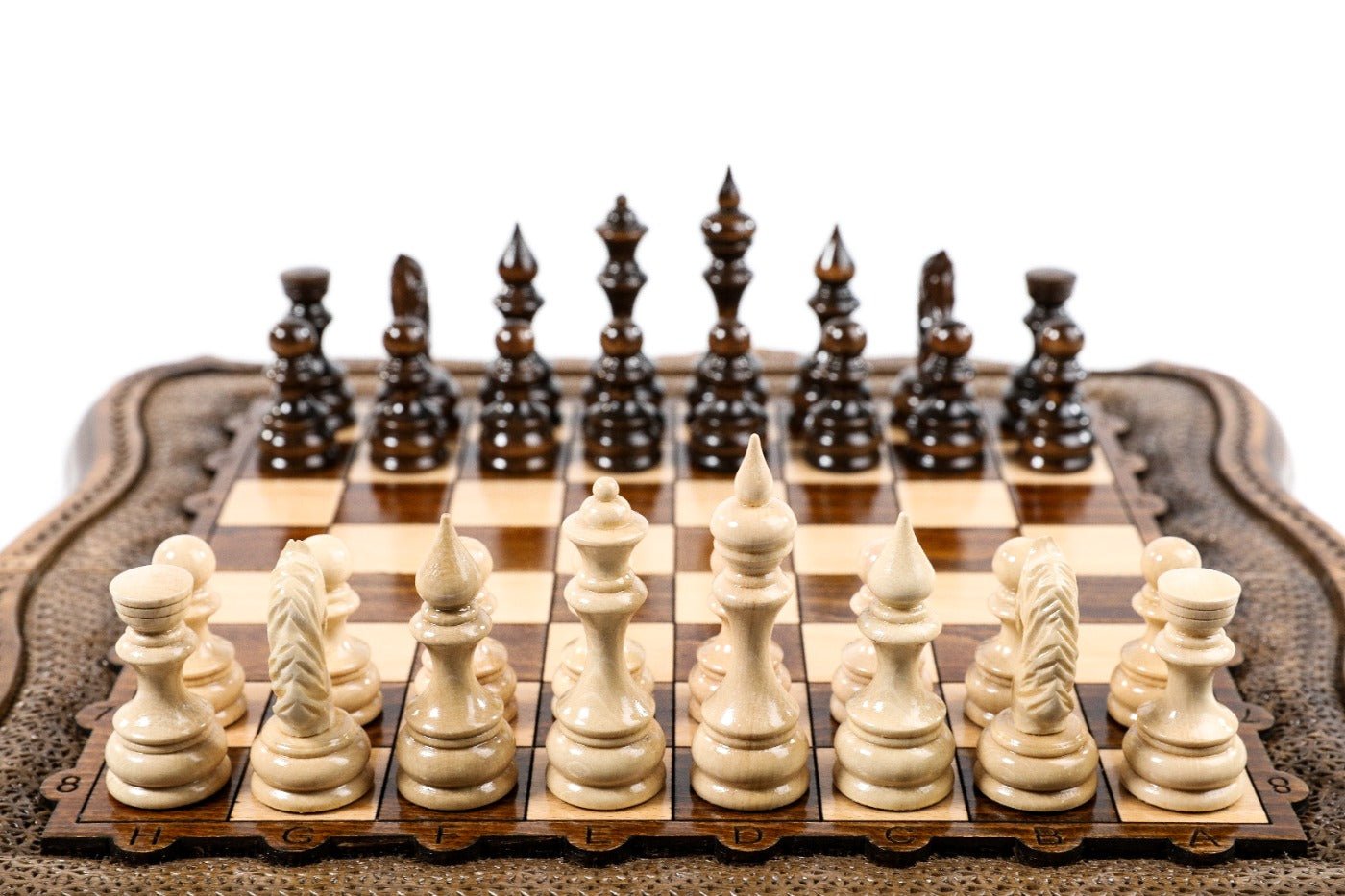 Wooden Carved Style Chess Set & Backgammon Board 40 cm | 15.6" - Unumperfectus