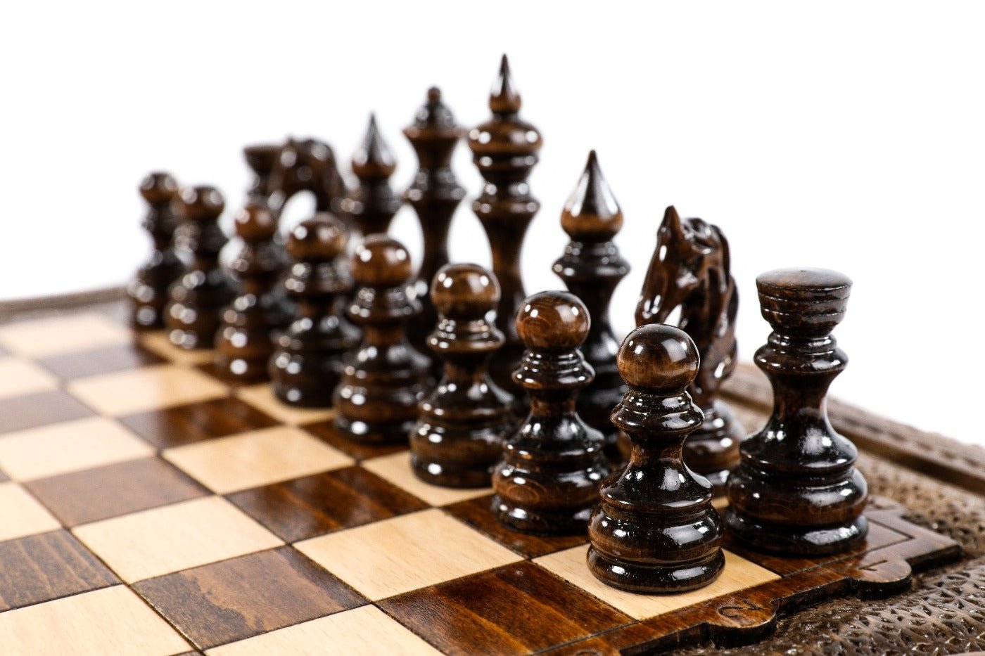 Wooden Carved Style Chess Set & Backgammon Board 40 cm | 15.6" - Unumperfectus