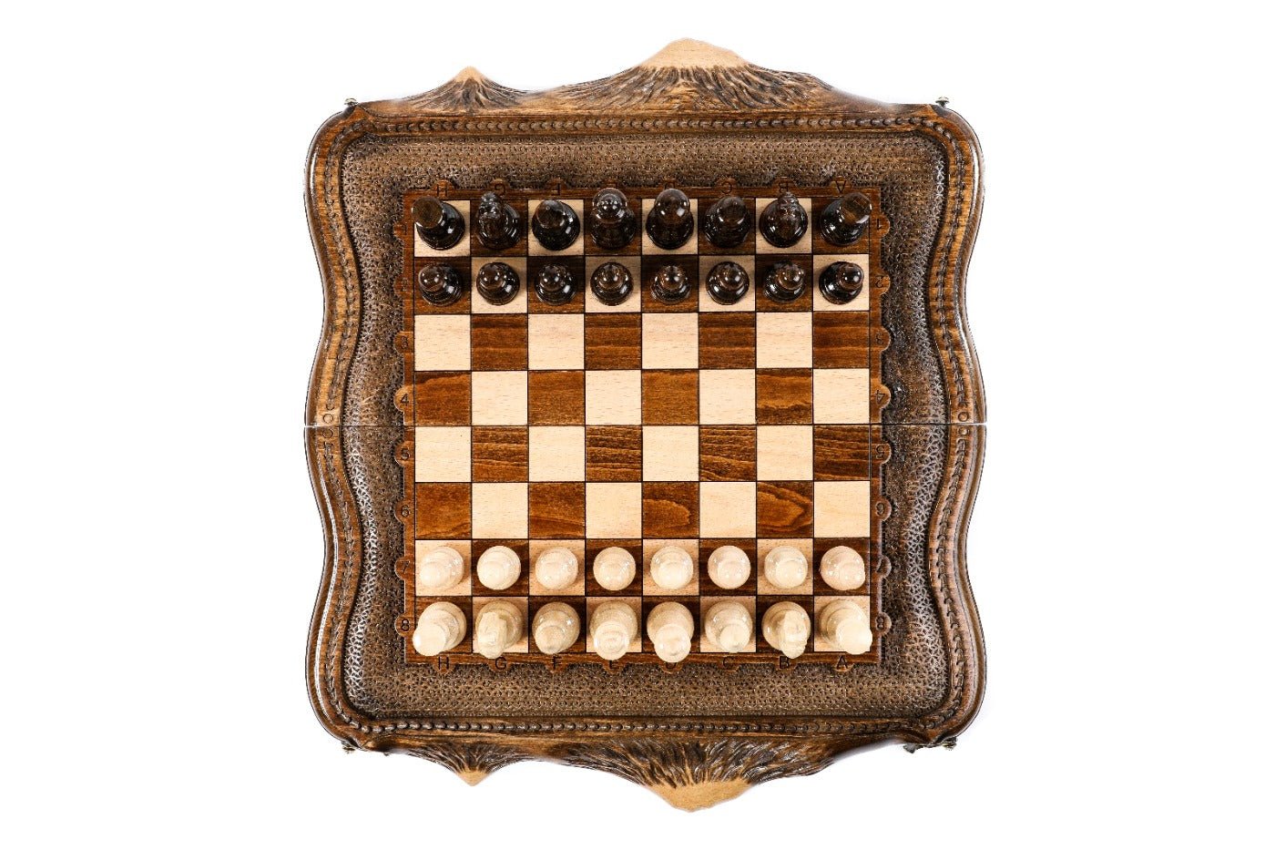 Wooden Carved Style Chess Set & Backgammon Board 40 cm | 15.6" - Unumperfectus
