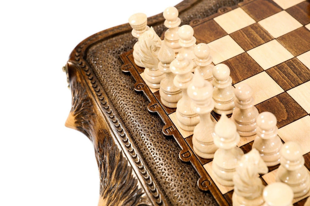 Wooden Carved Style Chess Set & Backgammon Board 40 cm | 15.6" - Unumperfectus