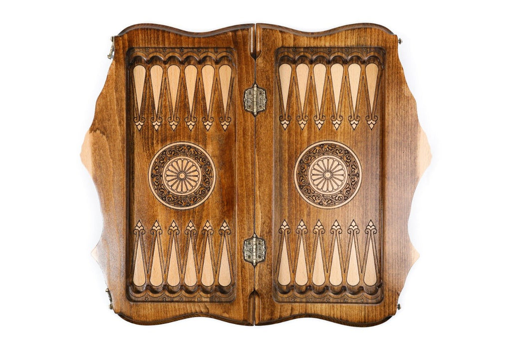 Wooden Carved Style Chess Set & Backgammon Board 40 cm | 15.6" - Unumperfectus