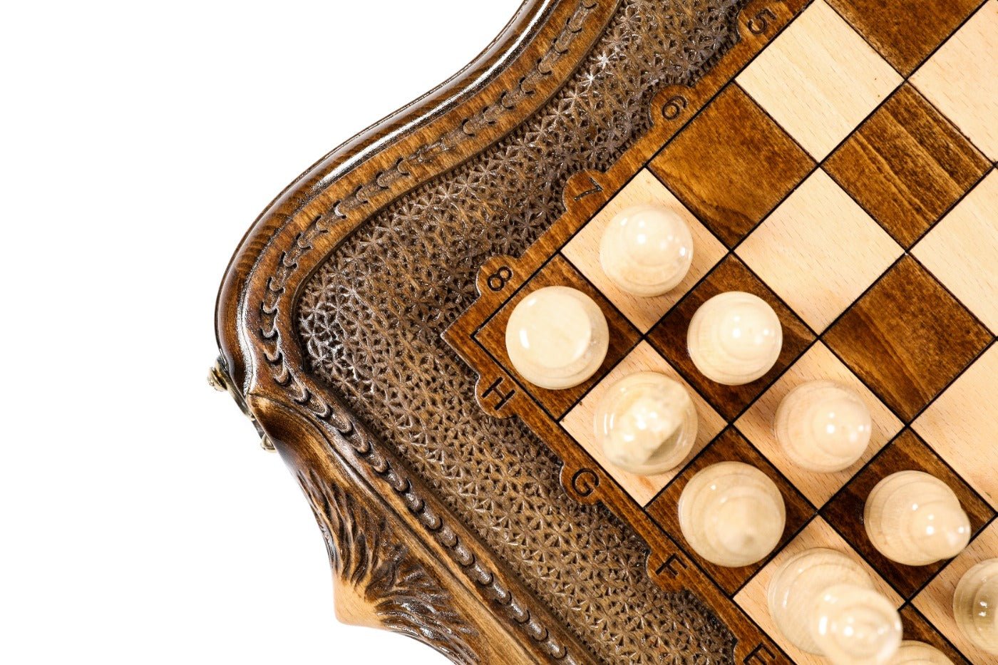 Wooden Carved Style Chess Set & Backgammon Board 40 cm | 15.6" - Unumperfectus