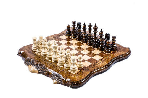 Luxury Armenian wooden chess set with Mount Ararat outline wooden chess board