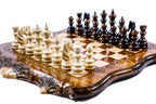 Handcrafted wooden chess set and wooden backgammon Armenian themed design