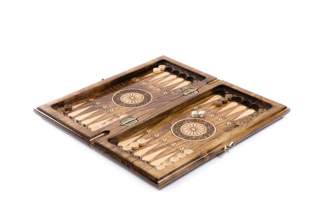 Wooden chess and backgammon classic set natural grain compact board