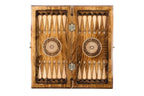 Carved chess and backgammon set - corner detail of the board