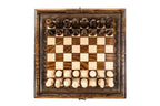 Carved chess and backgammon set - close-up of the playing squares